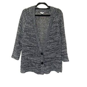 J Jill LIKE NEW marled black/white two button oversized cardigan sweater size M